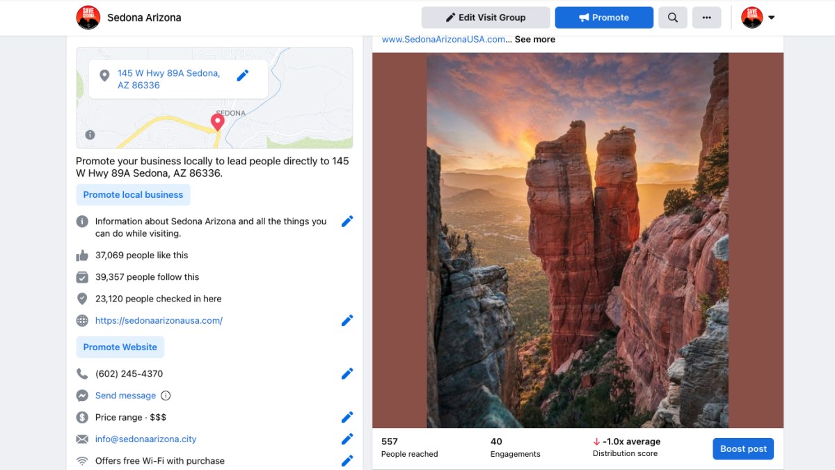 Sedona Arizona FaceBook Page